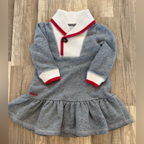 Ralph Lauren Other - Ralph Lauren Gray Knit Dress with White Collar and Red Trim